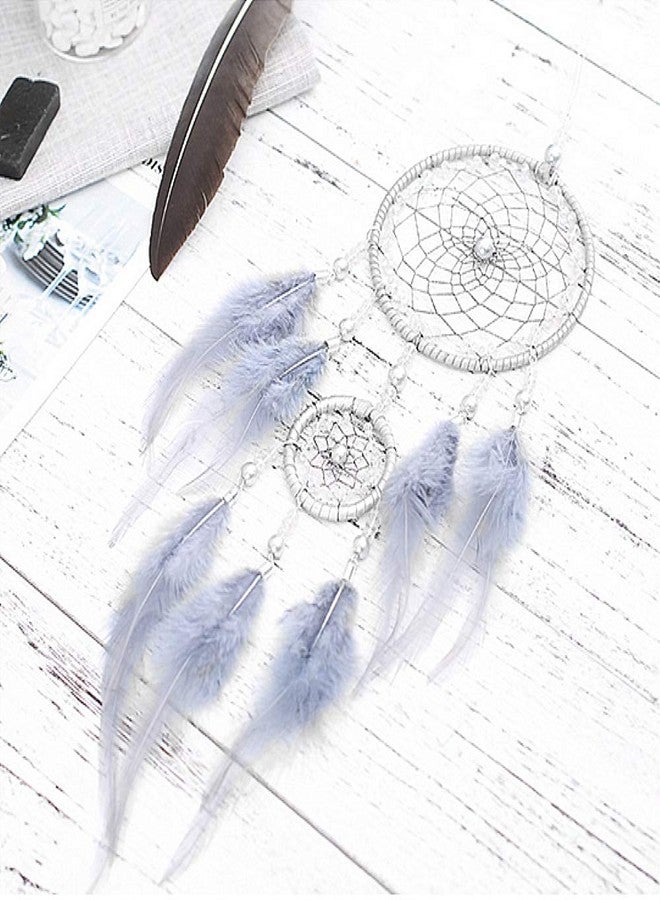 VesipaFly Dream Catcher, Handmade Circular Net Catchers Feathers Wall Hanging Decoration Craft for Bedroom Girls Love(Grey-Blue) - Image 2